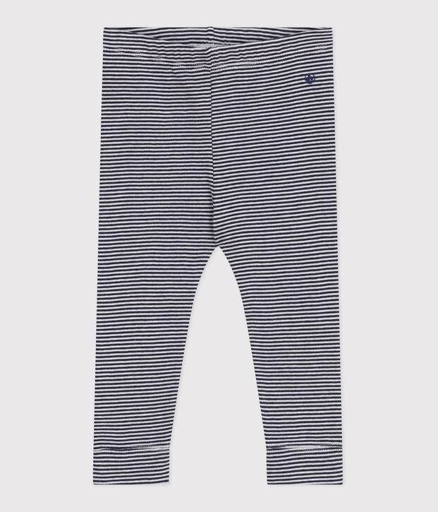 Leggins in cotone con stampa millerighe neonato blu/bianco