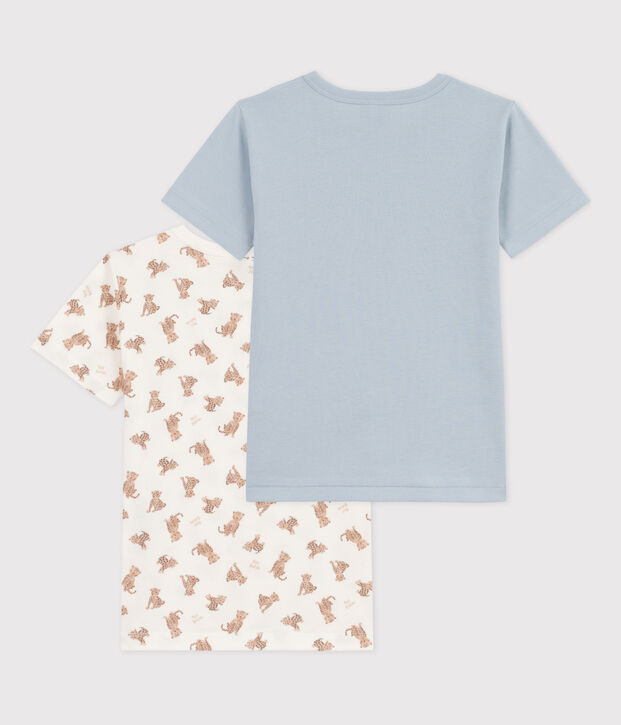 Confezione da 2 t-shirt manica corta bambino in cotone con leopardi multicolore