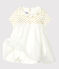 Abito body bebè femmina in cotone e lino bianco MARSHMALLOW/giallo OR