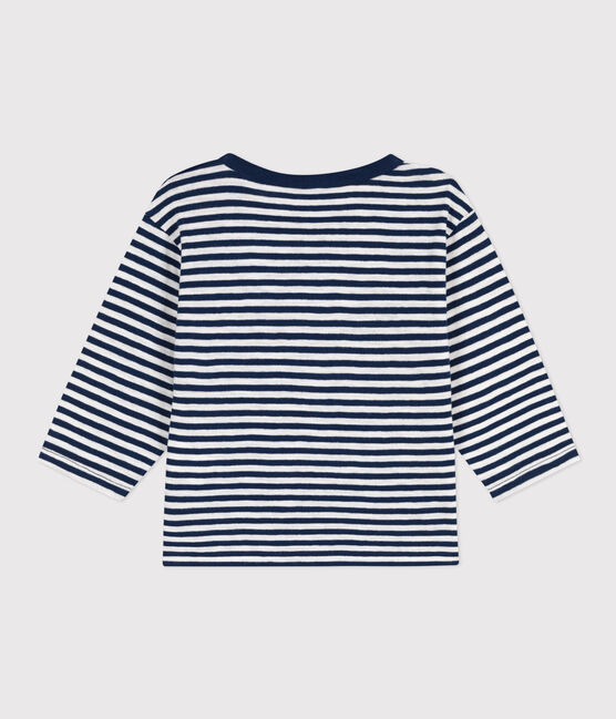 T-shirt bebè a maniche lunghe in jersey fiammato a righe blu MEDIEVAL/bianco MARSHMALLOW