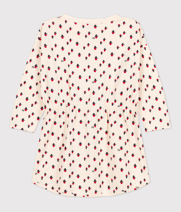 Abito a maniche lunghe in tubique stampato bambina ecru/multicolore