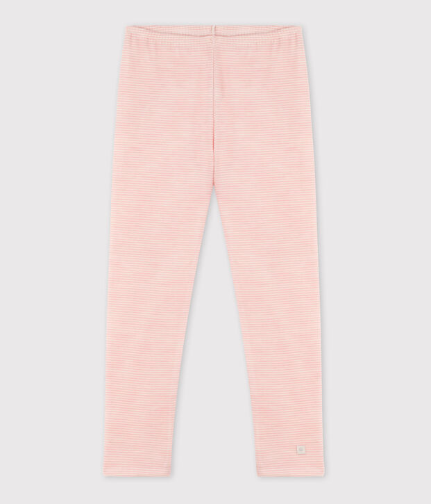 Leggings millerighe in lana e cotone rosa/bianco
