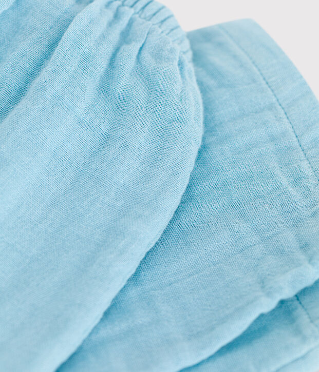 Pantaloni in garza di cotone tinta unita neonato blu