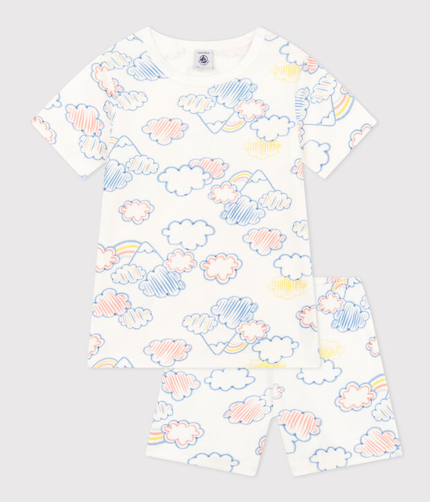 Pigiama short fantasia arcobaleno in cotone bambino bianco/multicolore
