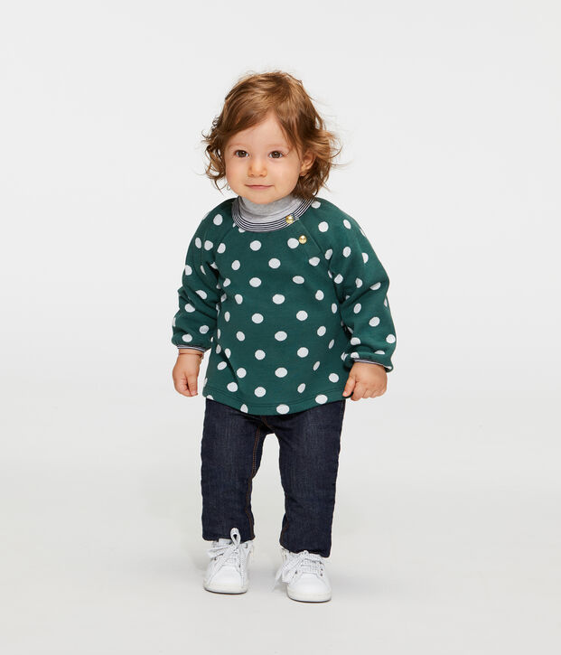 Blusa a manica lunga beb&egrave; femmina in fantasia verde/bianco