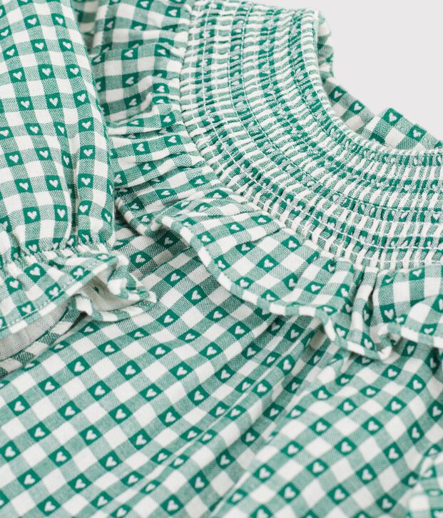 Abito a maniche lunghe in cotone a quadretti vichy neonata verde/bianco