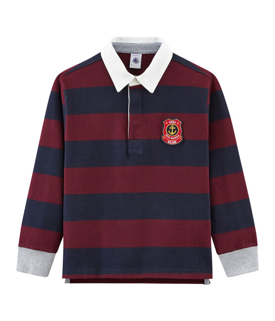 Polo rugby rigata per bambino blu SMOKING/rosso OGRE