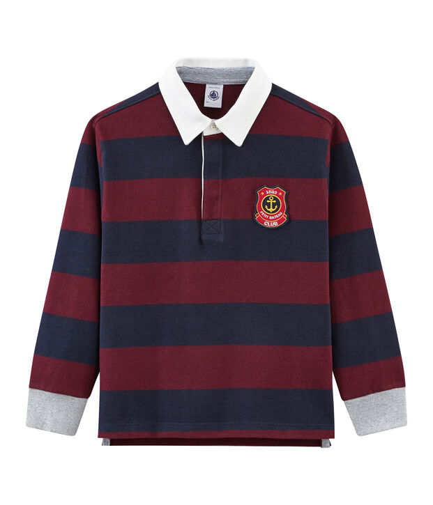 Polo rugby rigata per bambino blu/rosso