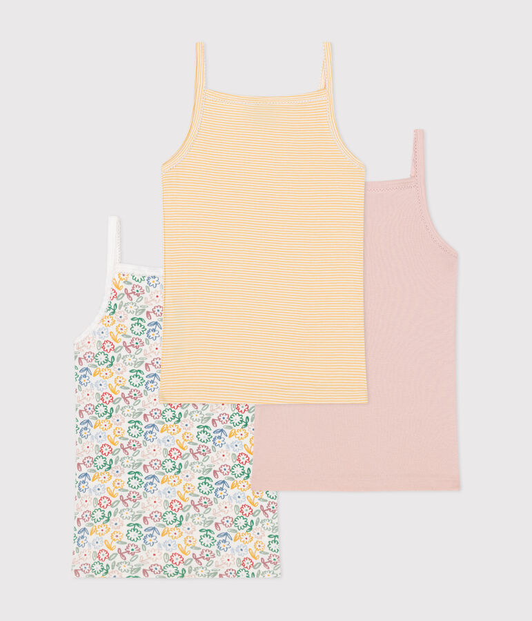 Set di 3 canottiere con spalline sottili in cotone a fiori bambino multicolore