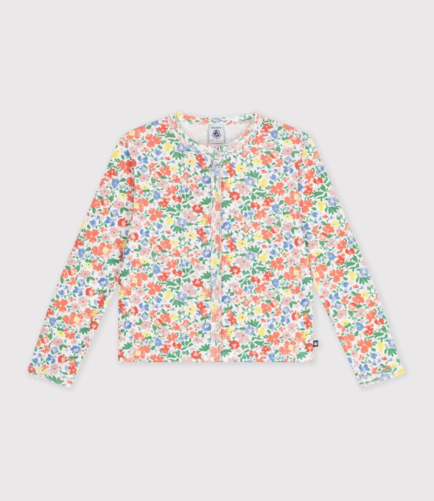 Cardigan in cotone a fiori bambina bianco/multicolore