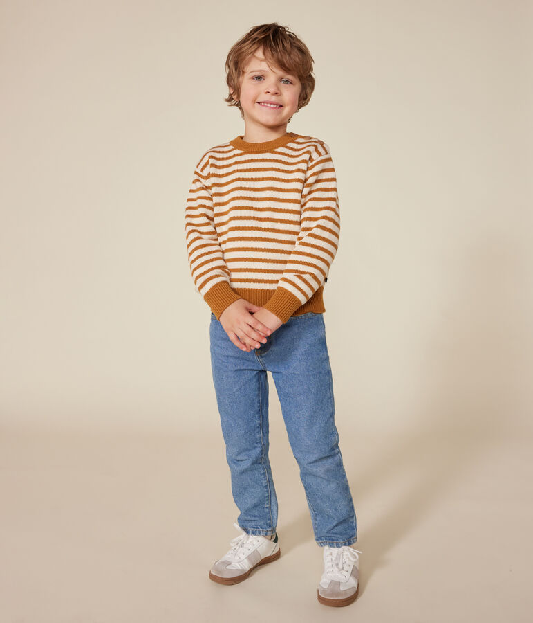 Maglione in misto lana e cotone bambino ecru/marrone