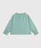 Blusa a maniche lunghe in cotone con stampa bambina verde/bianco