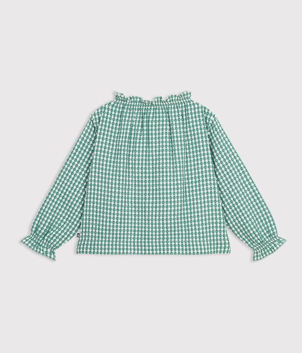 Blusa a maniche lunghe in cotone con stampa bambina verde/bianco