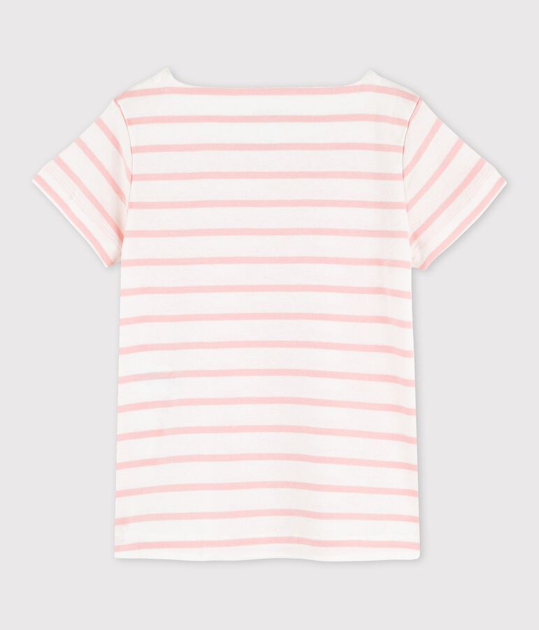 T-shirt a maniche corte in cotone bambina bianco MARSHMALLOW/rosa MINOIS