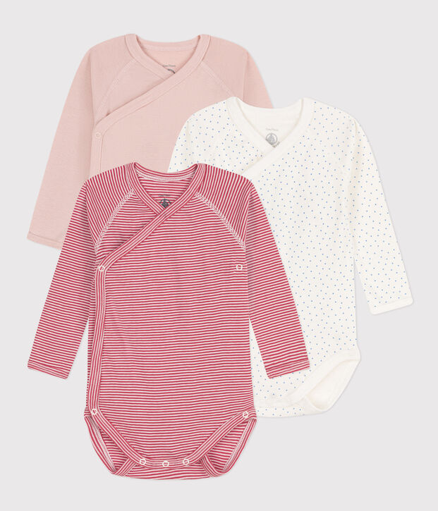 Confezione da 3 body incrociati a maniche lunghe fantasia in cotone multicolore