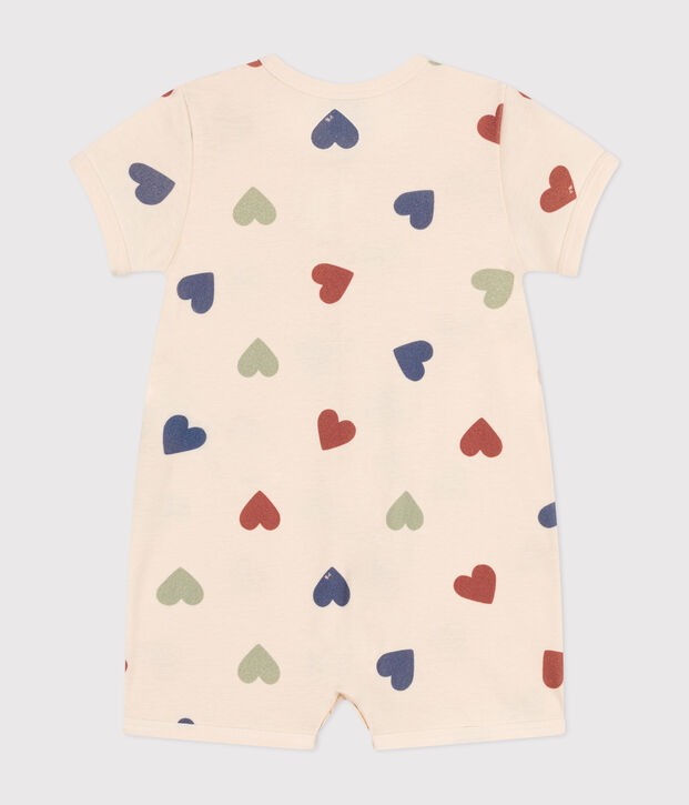 Tutina corta beb&egrave; in cotone ecru/multicolore