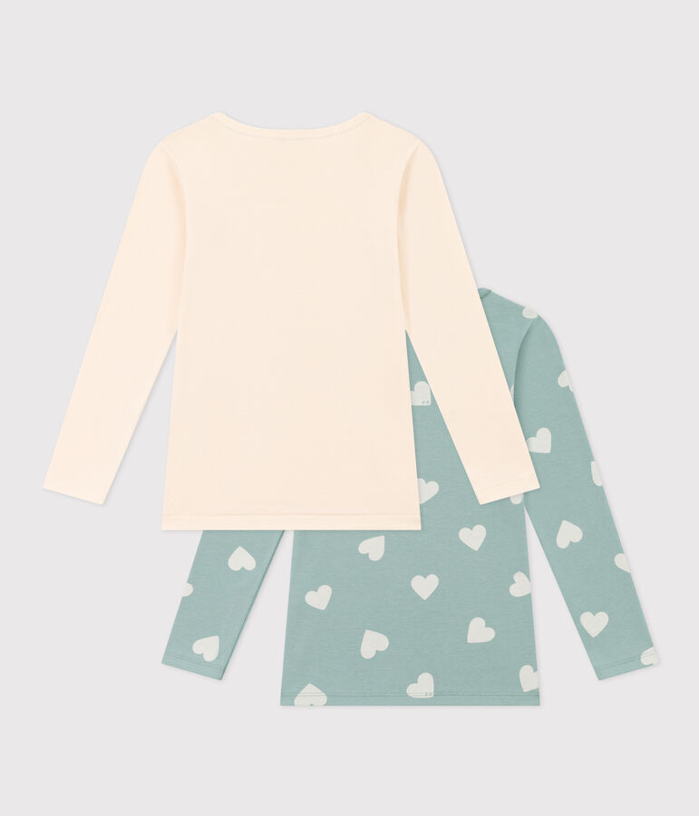 Confezione da 2 t-shirt bambina maniche lunghe in cotone motivo cuore multicolore