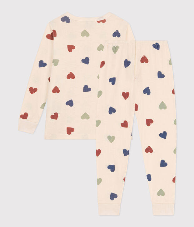 Pigiama bambino fantasia cuori in cotone ecru/multicolore