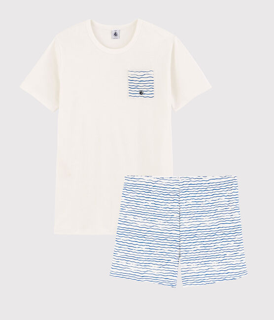 Pigiama corto bianco unisex a costine bianco MARSHMALLOW/blu COOL
