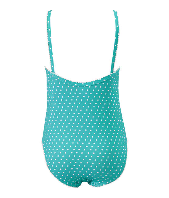 Costume da bagno bambina intero a pois verde VERDE/bianco MARSHMALLOW