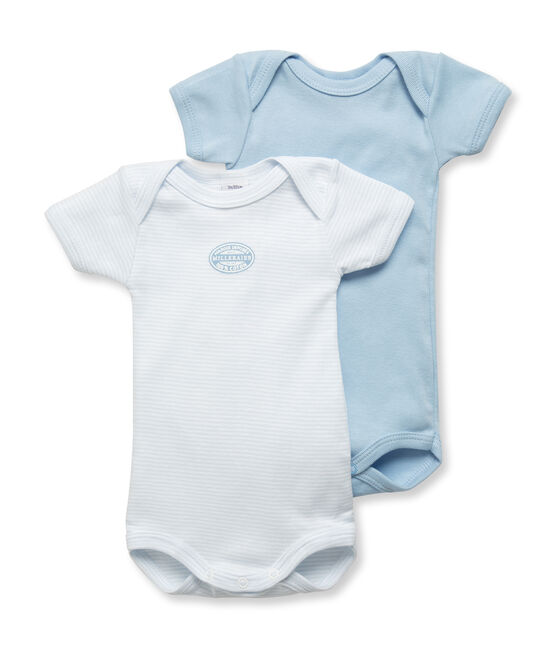 Confezione di 2 bodies bebé bambino maniche corte tinta unita/millerighe lotto .