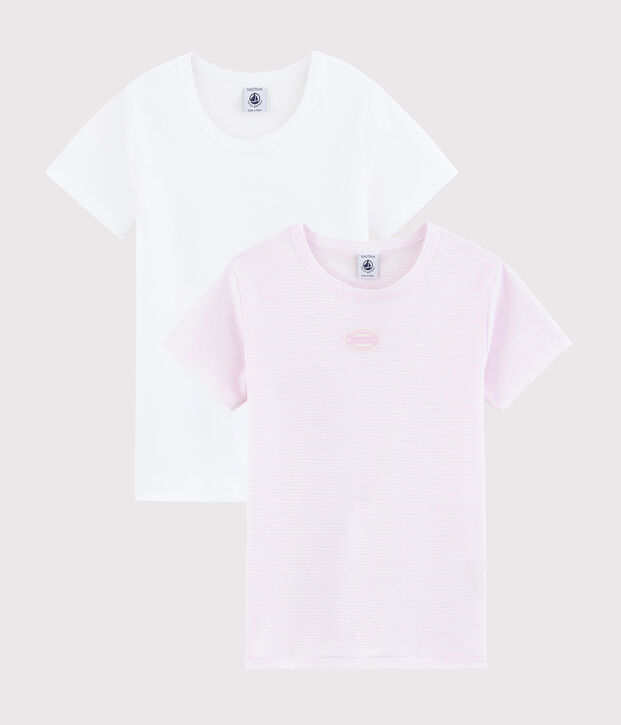 Confezione da 2 t-shirt manica corta millerighe rosa bambina multicolore