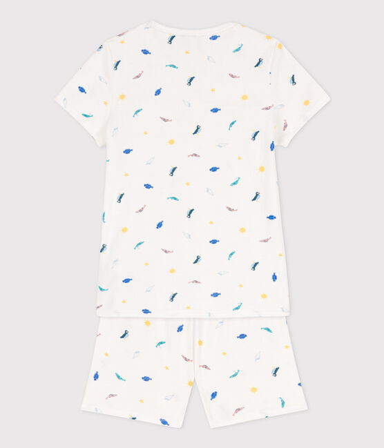 Pigiama corto bambina in cotone con animali marini bianco MARSHMALLOW/bianco MULTICO