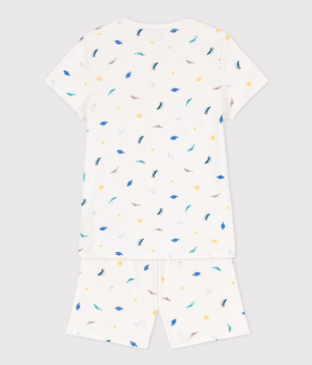 Pigiama corto bambina in cotone con animali marini bianco/multicolore