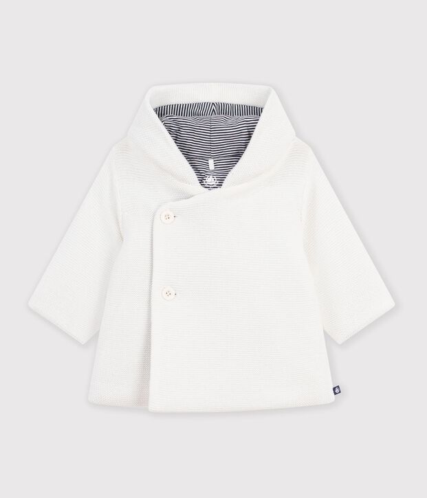 Giacca imbottita in maglia con fodera millerighe neonato bianco