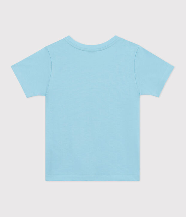 T-shirt a maniche corte in cotone con stampa bambino blu