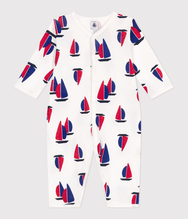 Pigiama senza piedini in cotone con barca neonato bianco/multicolore