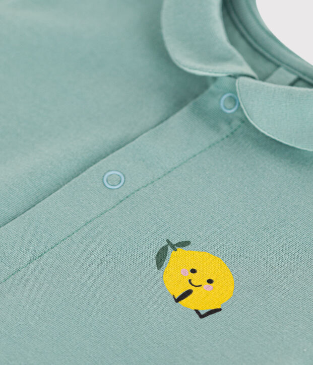 Tutina corta in cotone con colletto alla collegiale neonato verde