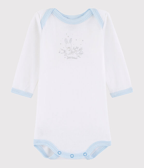 Body manica lunga bebè maschietto bianco ECUME/blu JASMIN