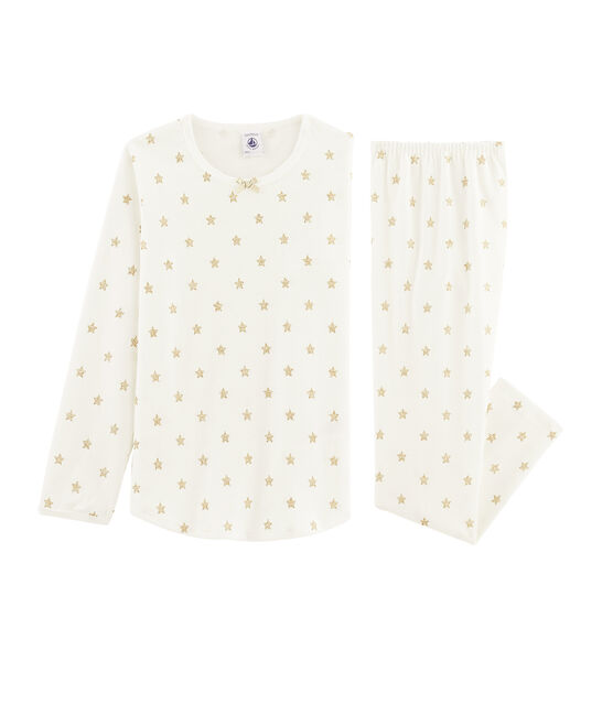 Pigiama a stelle bambina a costine bianco MARSHMALLOW/giallo OR