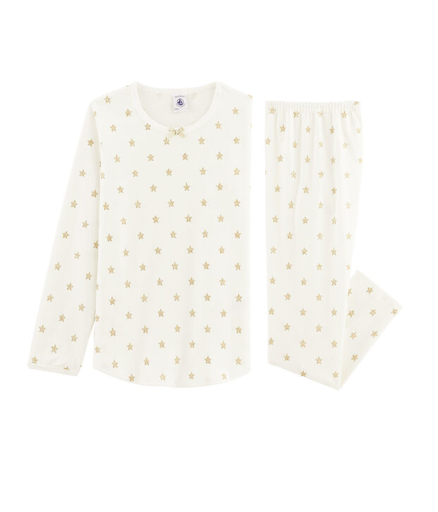 Pigiama a stelle bambina a costine bianco/giallo