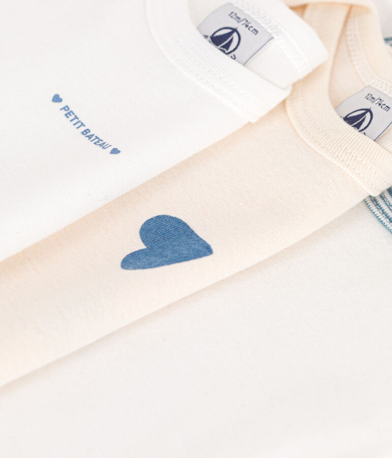 Set di 3 body a maniche lunghe in cotone a cuori blu neonato multicolore