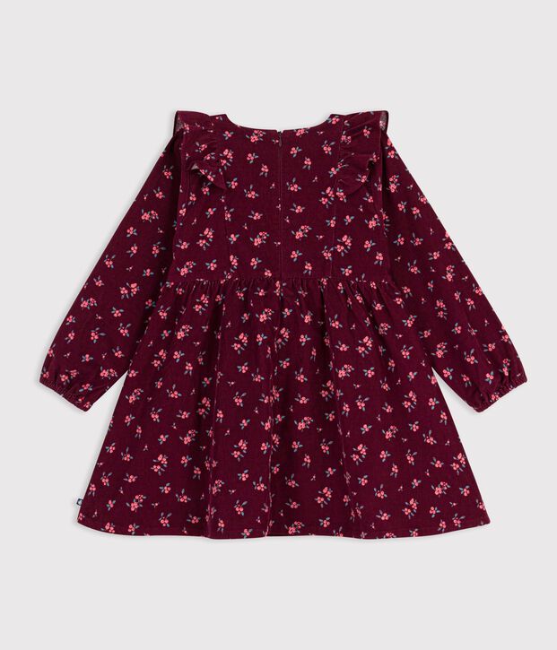 Abito a maniche lunghe in velluto a fiori bambina rosso/multicolore