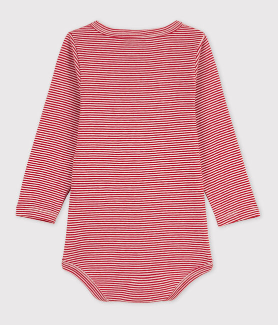 Body a manica lunga bebè a righe scollo serafino in cotone STOP/ MARSHMALLOW