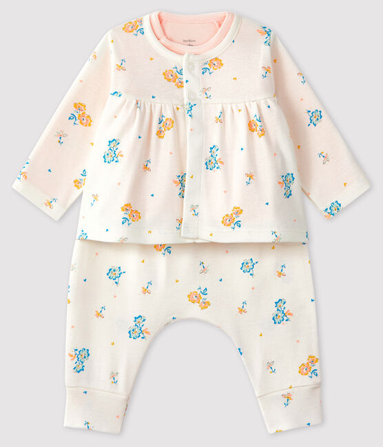 Completo 3 pezzi bimba a coste bianco MARSHMALLOW/bianco MULTICO