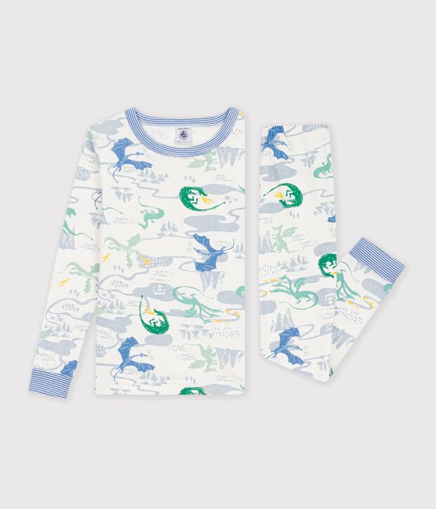 Pigiama molto aderente in cotone con stampa bambino bianco/multicolore