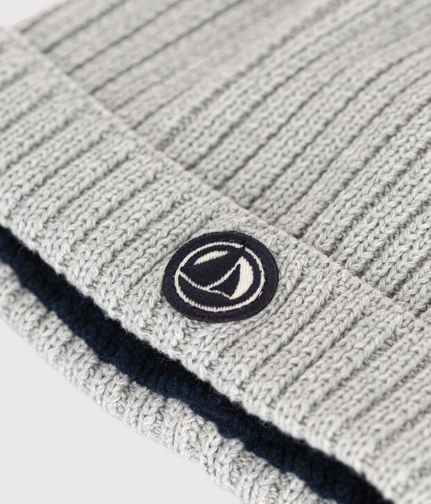 Berretto beb&egrave; in maglia foderato in pile grigio