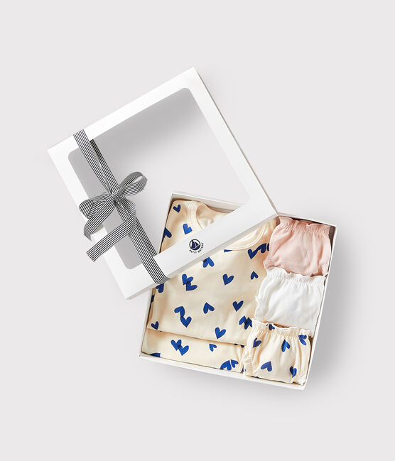 Confezione regalo pigiama e slip in cotone con stampa a cuori blu variante 1