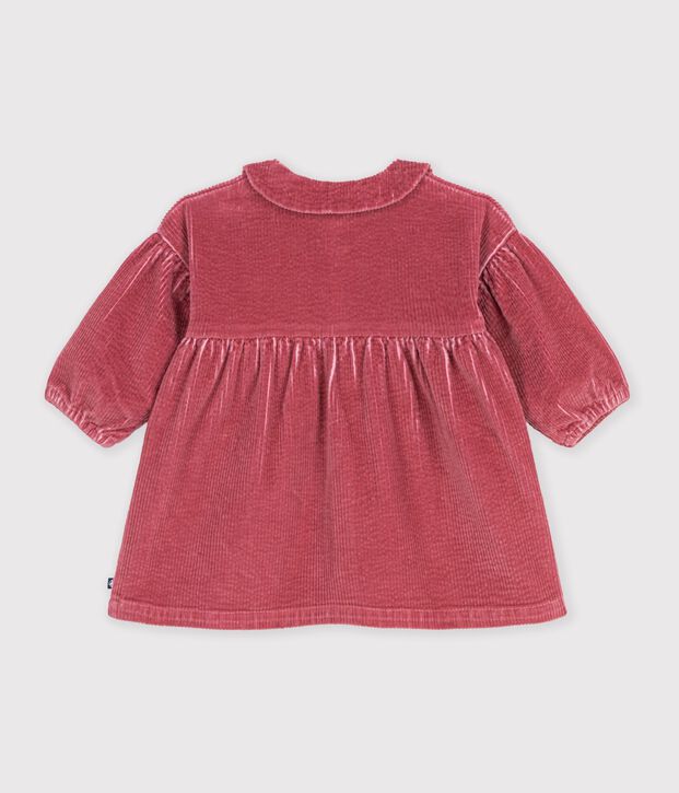 Abito a maniche lunghe in velluto tinta unita neonata rosa