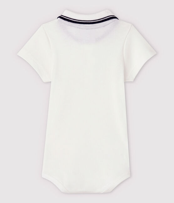 Body con collo a polo in cotone, a manica corta bebè bianco MARSHMALLOW