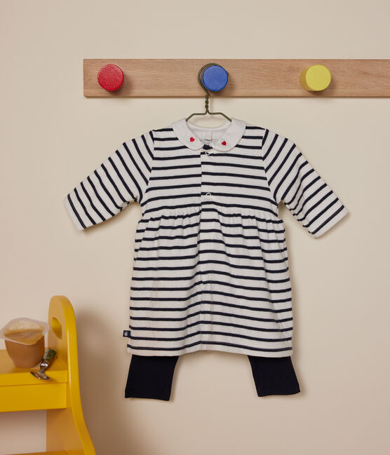 Abito e leggings in cotone neonato bianco MARSHMALLOW/blu SMOKING