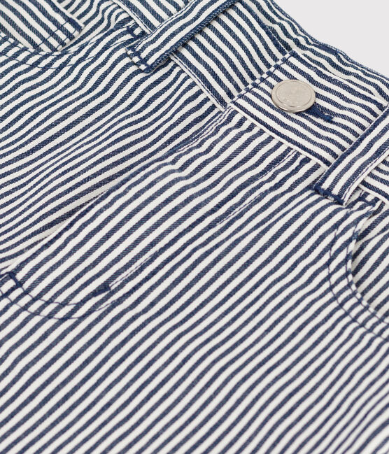 Bermuda bambino in tela di cotone a righe blu MEDIEVAL/bianco MARSHMALLOW