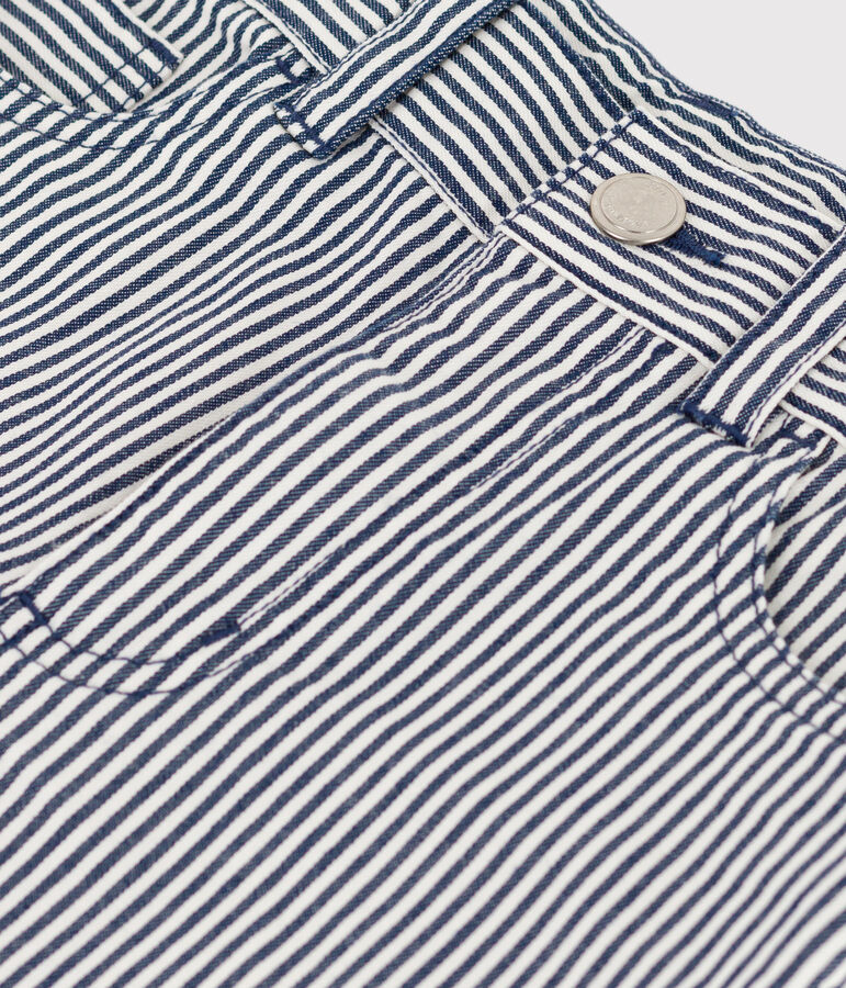 Bermuda bambino in tela di cotone a righe blu/bianco