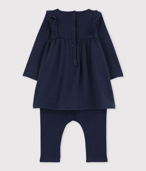Abito legging in maglia di velluto bebè femmina blu SMOKING