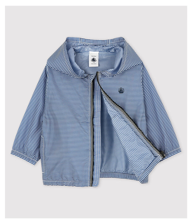 Giacca a vento in poliammide riciclato beb&egrave; femmina/maschio blu/bianco