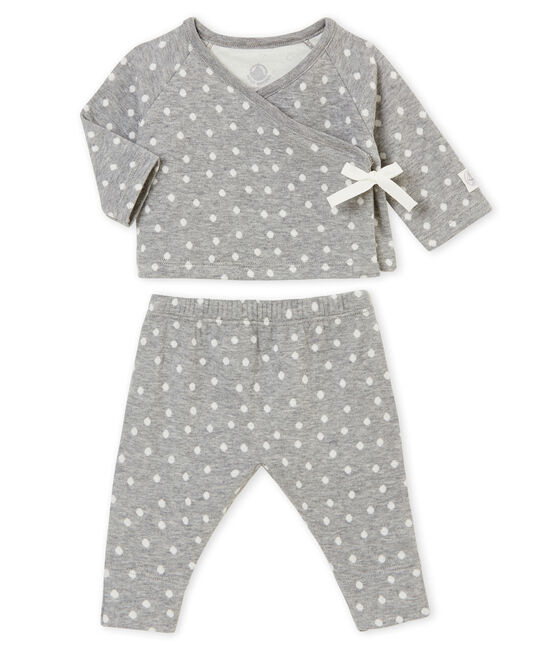 Coordinato per bebé femmina in tubique jacquard grigio SUBWAY/bianco MULTICO